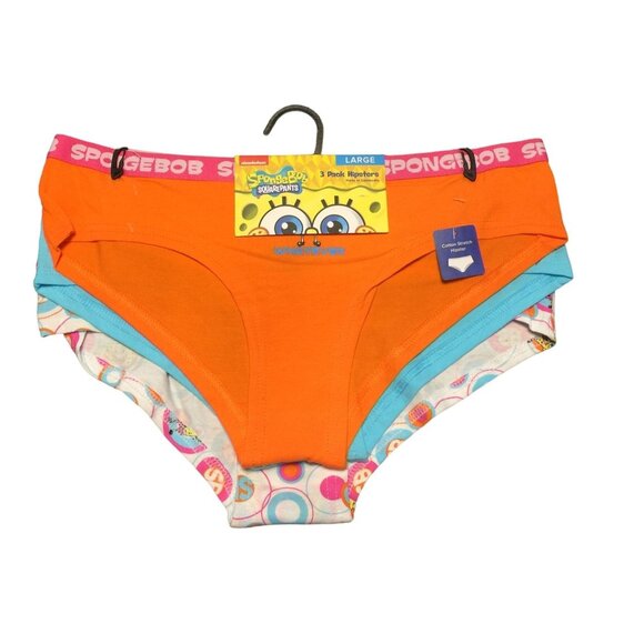 Spongebob Squarepants Ladies Large 3 Pack Cotton Blend Hipsters Whatever - Picture 1 of 5